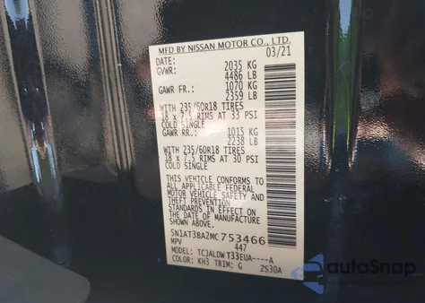 2021 Nissan Rogue Sv Fwd from USA, damaged, VIN 5N1AT3BA2MC753466